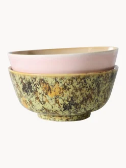 Platos Hondos|Vajillas Completas></noscript>HKLIVING Platos hondos artesanales con esmalte reactivo 70's, 2 uds. Rosa claro, ocre, tonos verdes, beige