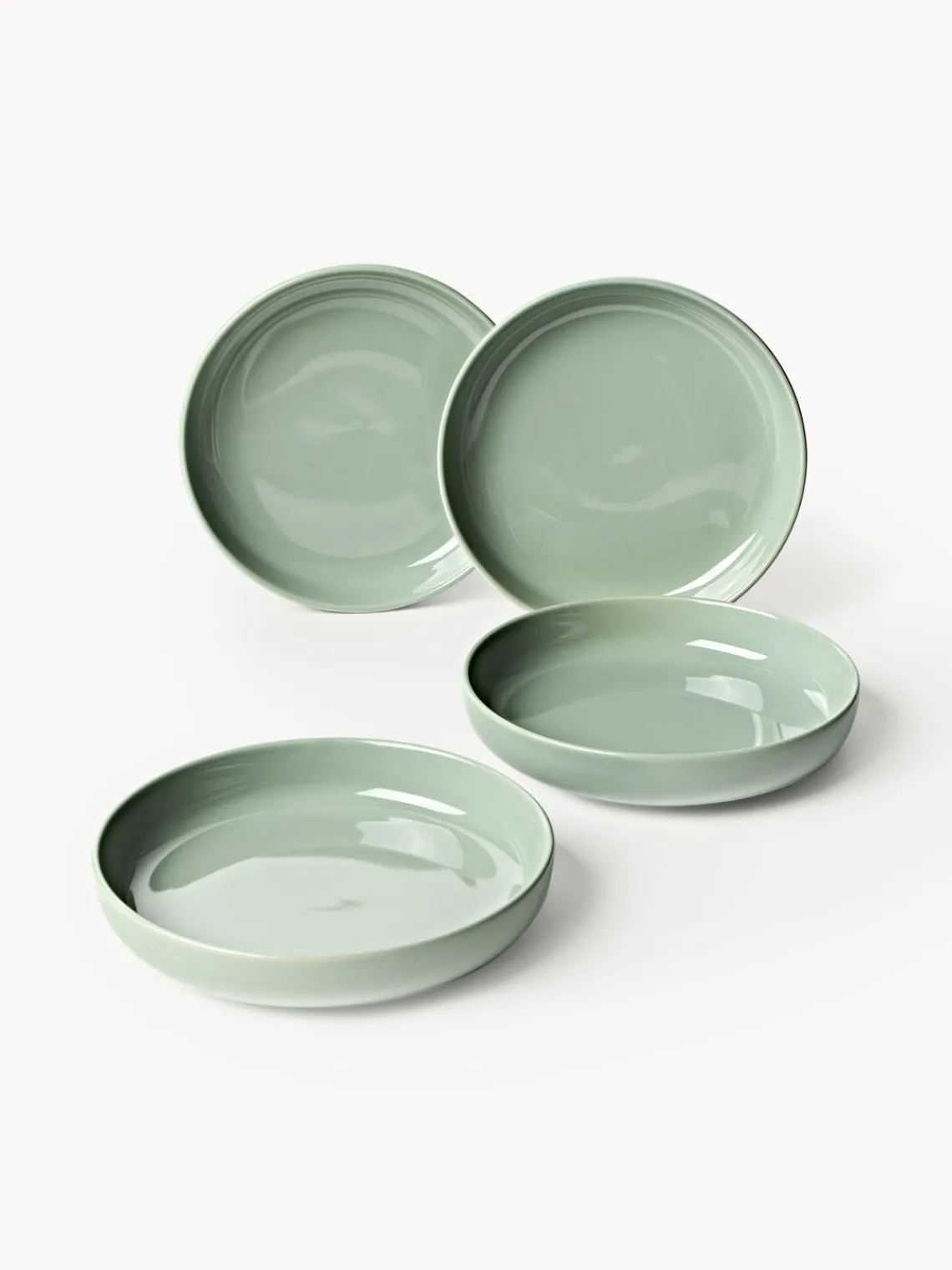 Platos Hondos|Vajillas Completas>Westwing Collection Platos hondos de porcelana Nessa, 4 uds. Verde salvia brillante