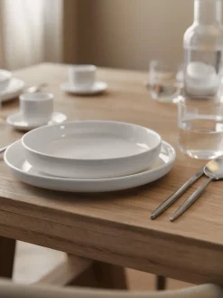 Platos Hondos|Vajillas Completas>Westwing Collection Platos hondos de porcelana Nessa, 4 uds. Blanco Off White brillante