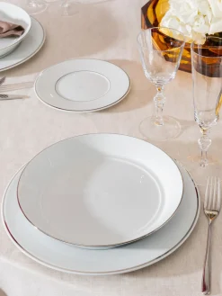 Platos Hondos|Vajillas Completas>Meissen Platos hondos de porcelana con borde platino pintado a mano Vitruv, 2 uds. Blanco con borde de platino