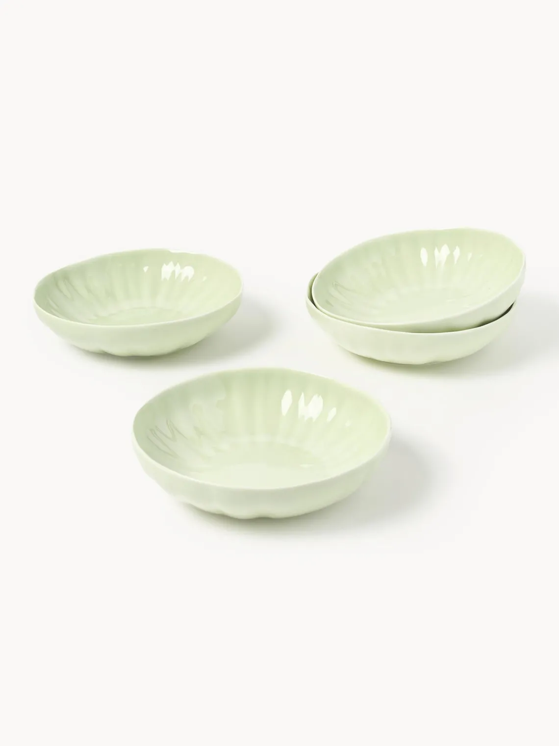 Platos Hondos|Vajillas Completas>Westwing Collection Platos hondos de porcelana con relieves Sali, 4 uds. Verde claro