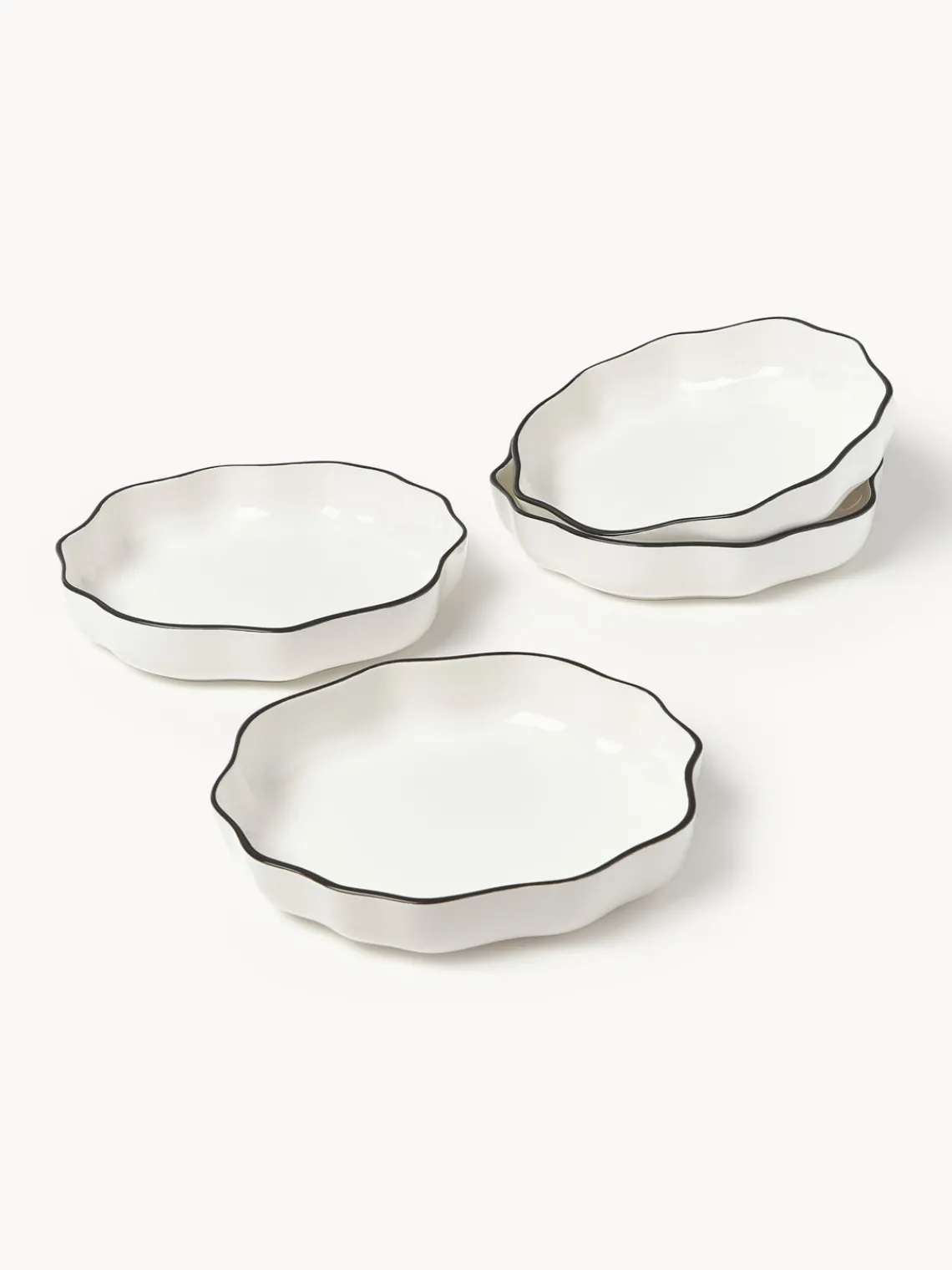 Platos Hondos|Vajillas Completas>Westwing Collection Platos hondos de porcelana con volantes Bia, 4 uds.