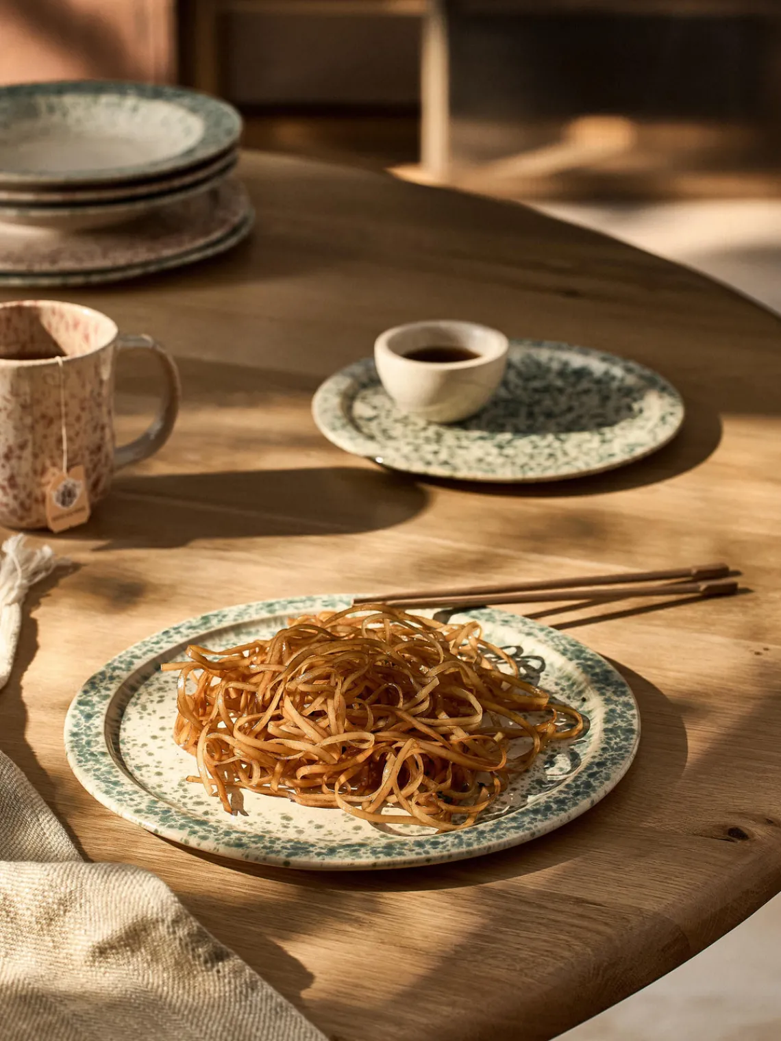 Platos Llanos|Vajillas Completas>Westwing Collection Platos llanos artesanales Bernardo, 4 uds. Beige claro, verde salvia