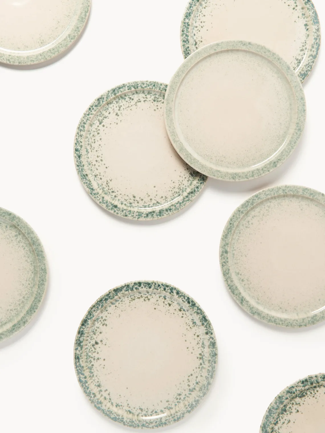 Platos Llanos|Vajillas Completas>Westwing Collection Platos llanos artesanales Bernardo, 4 uds. Beige claro, verde salvia