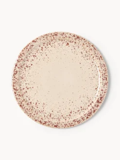 Platos Llanos|Vajillas Completas>Westwing Collection Platos llanos artesanales Bernardo, 4 uds. Beige claro, rojo vino