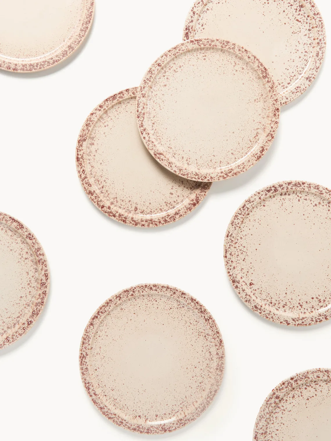 Platos Llanos|Vajillas Completas>Westwing Collection Platos llanos artesanales Bernardo, 4 uds. Beige claro, rojo vino