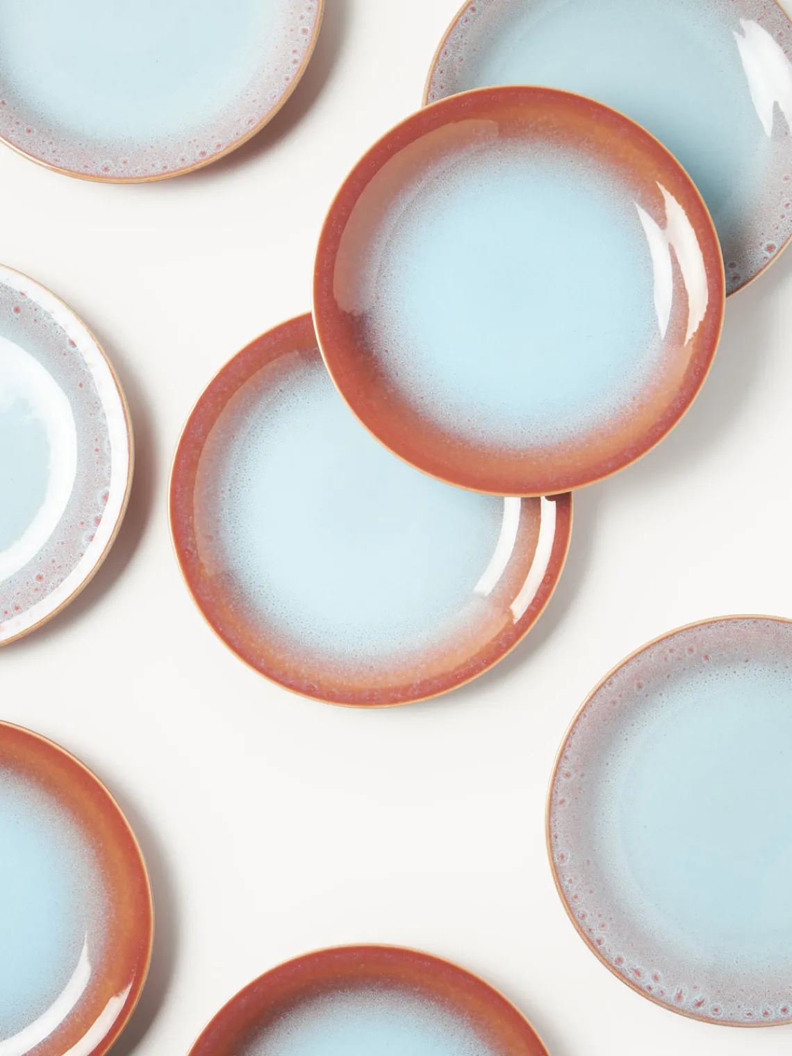 Platos Llanos|Vajillas Completas>Westwing Collection Platos llanos artesanales Marguerite, 4 uds. Terracota, azul claro