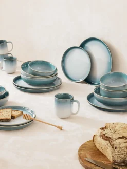 Platos Llanos|Vajillas Completas>Westwing Collection Platos llanos con esmalte reactivo Havana, 4 uds. Tonos azules