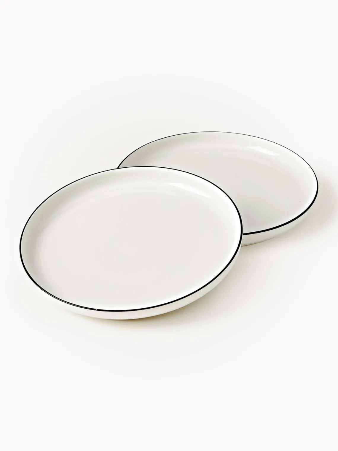 Platos Llanos|Vajillas Completas>Westwing Collection Platos llanos de porcelana Facile, 2 uds. Blanco Off White con borde negro