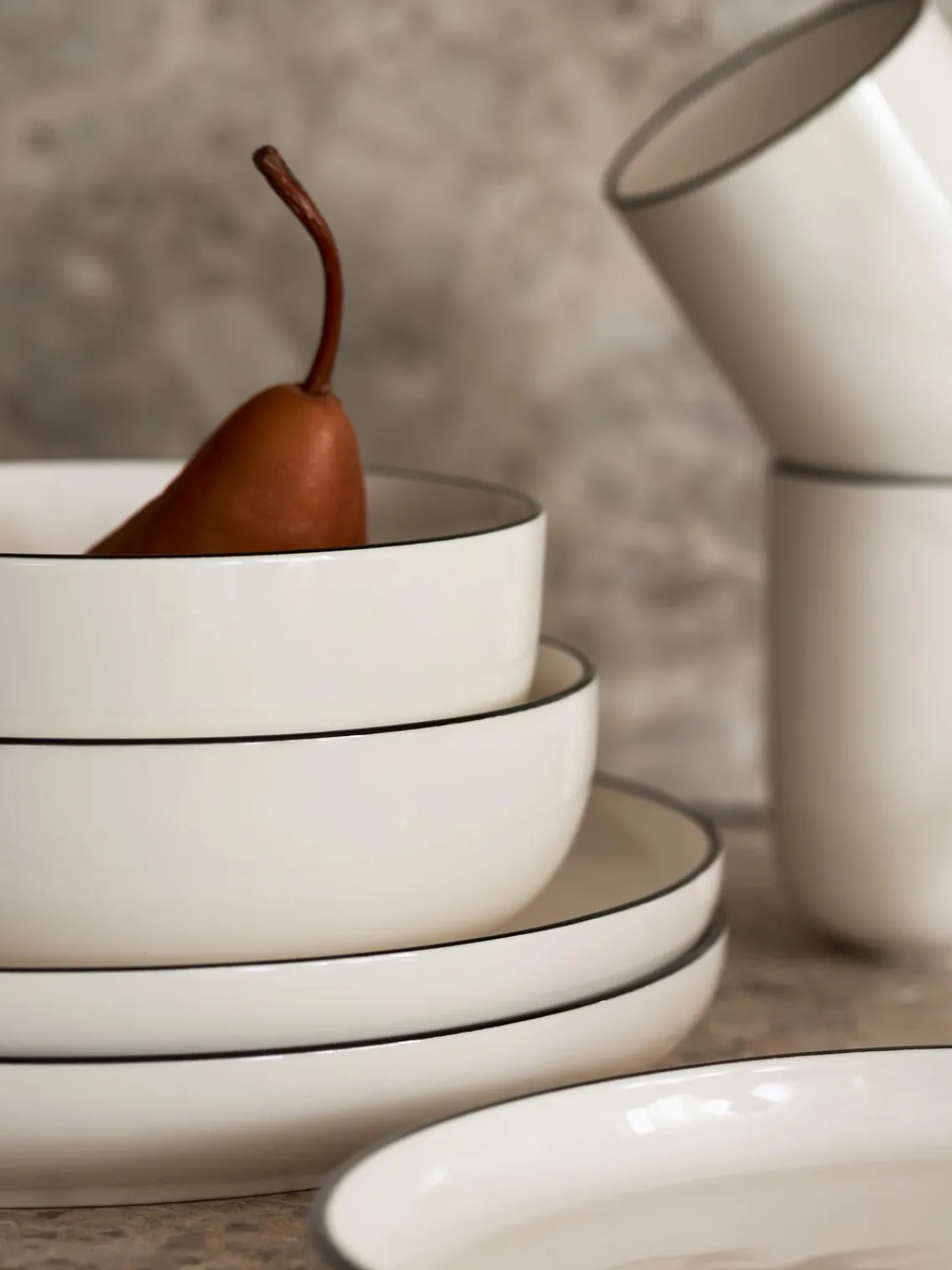 Platos Llanos|Vajillas Completas>Westwing Collection Platos llanos de porcelana Facile, 2 uds. Blanco Off White con borde negro