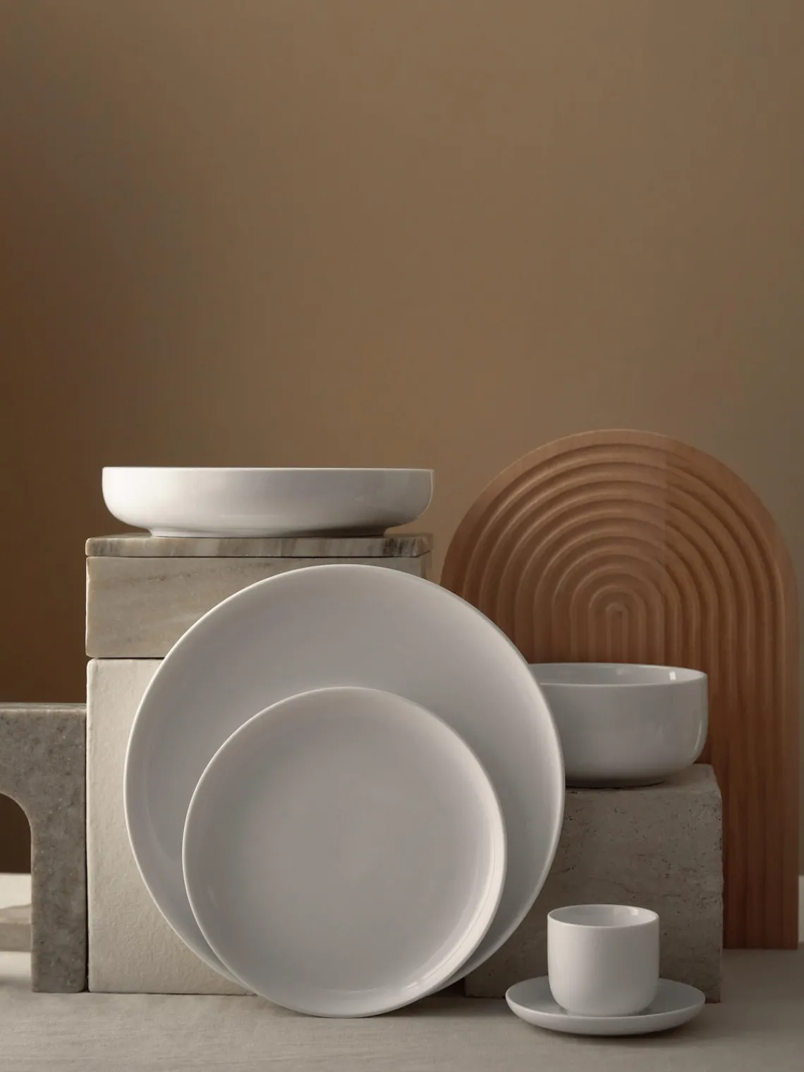 Platos Llanos|Vajillas Completas>Westwing Collection Platos llanos de porcelana Nessa, 4 uds. Blanco Off White brillante