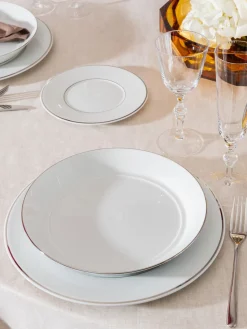 Platos Llanos|Vajillas Completas>Meissen Platos llanos de porcelana con borde platino pintado a mano Vitruv, 2 uds. Blanco con borde de platino