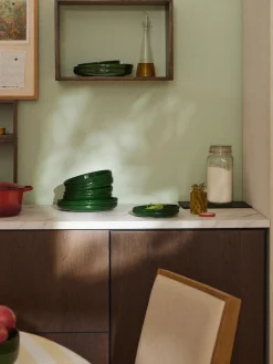 Platos Llanos|Vajillas Completas>Westwing Collection Platos llanos de porcelana Nessa, 4 uds. Verde oscuro brillante