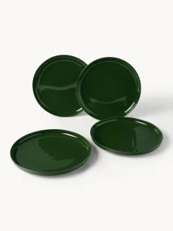 Platos Llanos|Vajillas Completas></noscript>Westwing Collection Platos llanos de porcelana Nessa, 4 uds. Verde oscuro brillante
