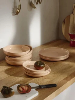 Platos Llanos|Vajillas Completas>Westwing Collection Platos llanos de porcelana Nessa, 4 uds. Melocotón brillante