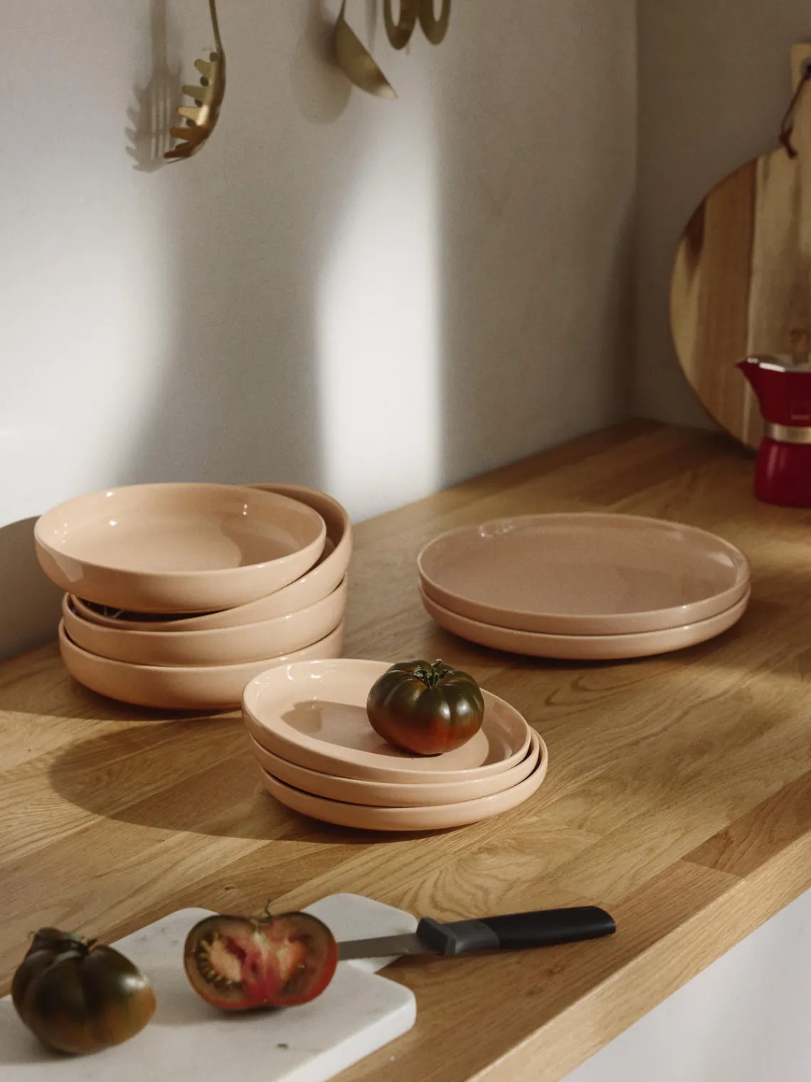 Platos Llanos|Vajillas Completas>Westwing Collection Platos llanos de porcelana Nessa, 4 uds. Melocotón brillante