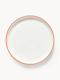 Platos Llanos|Vajillas Completas>Westwing Collection Platos llanos de porcelana Facile, 2 uds. Blanco Off White con borde naranja