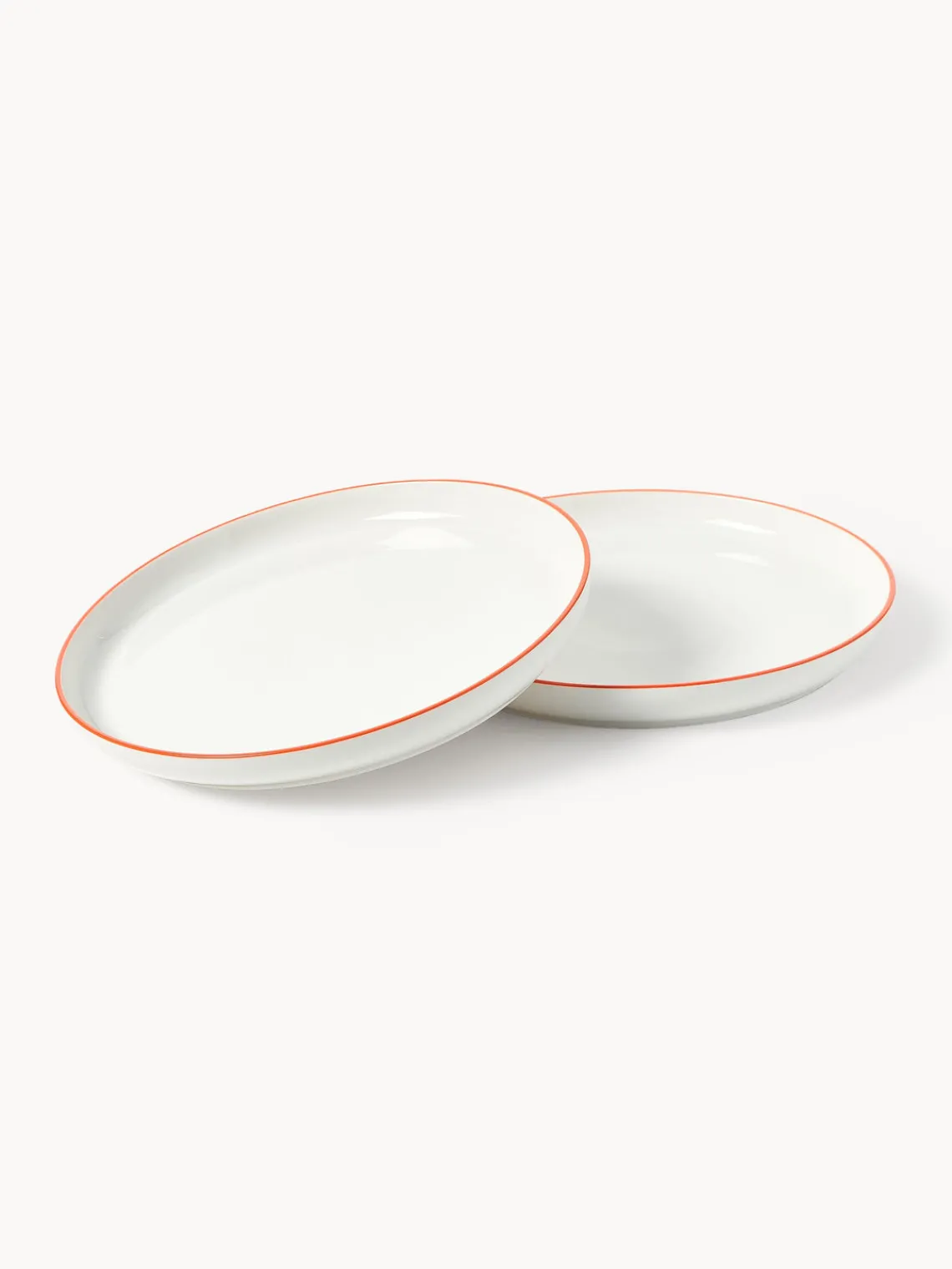 Platos Llanos|Vajillas Completas>Westwing Collection Platos llanos de porcelana Facile, 2 uds. Blanco Off White con borde naranja