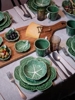 Platos Llanos|Vajillas Completas>BORDALLO PINHEIRO Platos llanos pintados a mano Cabbage, 2 uds. Verde oscuro, blanco Off White