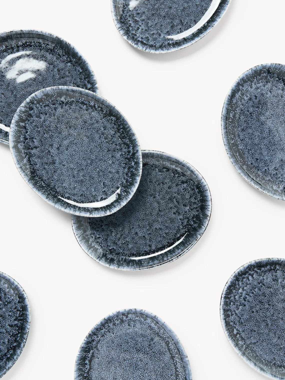 Platos De Postre|Vajillas Completas>Westwing Collection Platos postre artesanales en forma orgánica Macey, 4 uds Tonos grises azulados brillantes