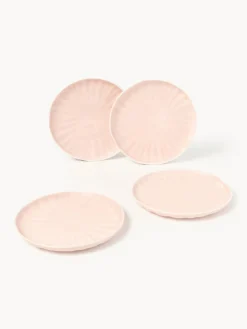Clearance Platos postre de porcelana con relieves Sali, 4 uds. Platos De Postre|Vajillas Completas