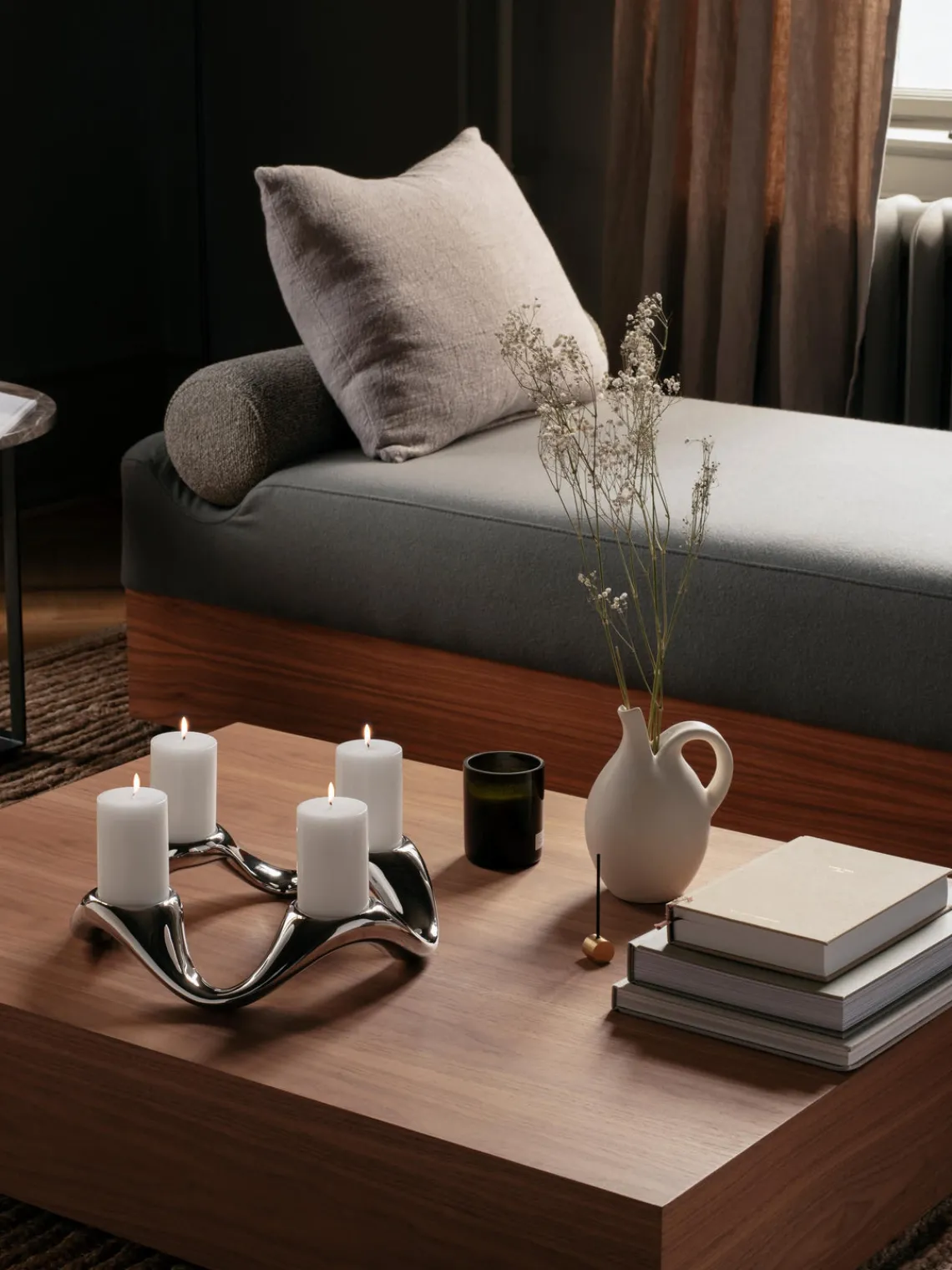 Portavelas|Jarrones>GEORG JENSEN Portavela de acero inoxidable con forma orgánica Cobra