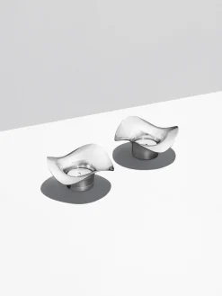 Portavelas|Jarrones>GEORG JENSEN Portavelas de acero inoxidable en forma orgánica Cobra, 2 uds. Acero inoxidable brillante