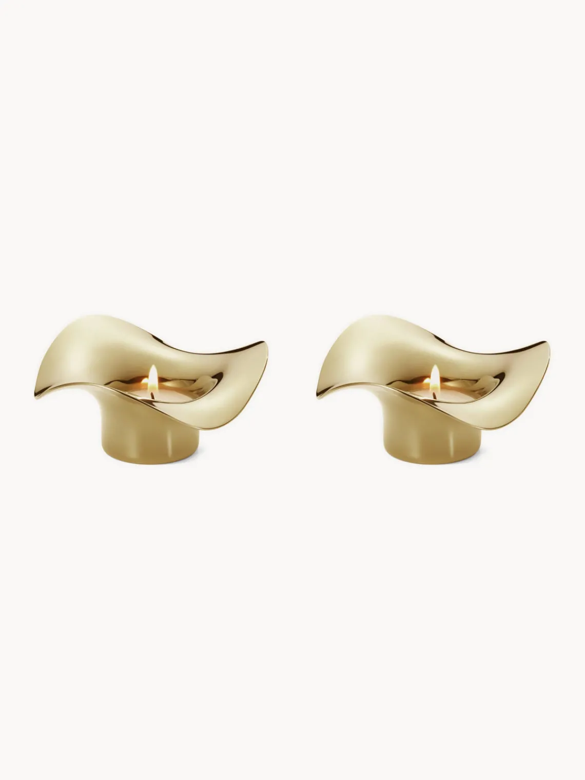 Portavelas|Jarrones>GEORG JENSEN Portavelas de acero inoxidable con forma orgánica Cobra, 2 uds. Dorado pulido espejo
