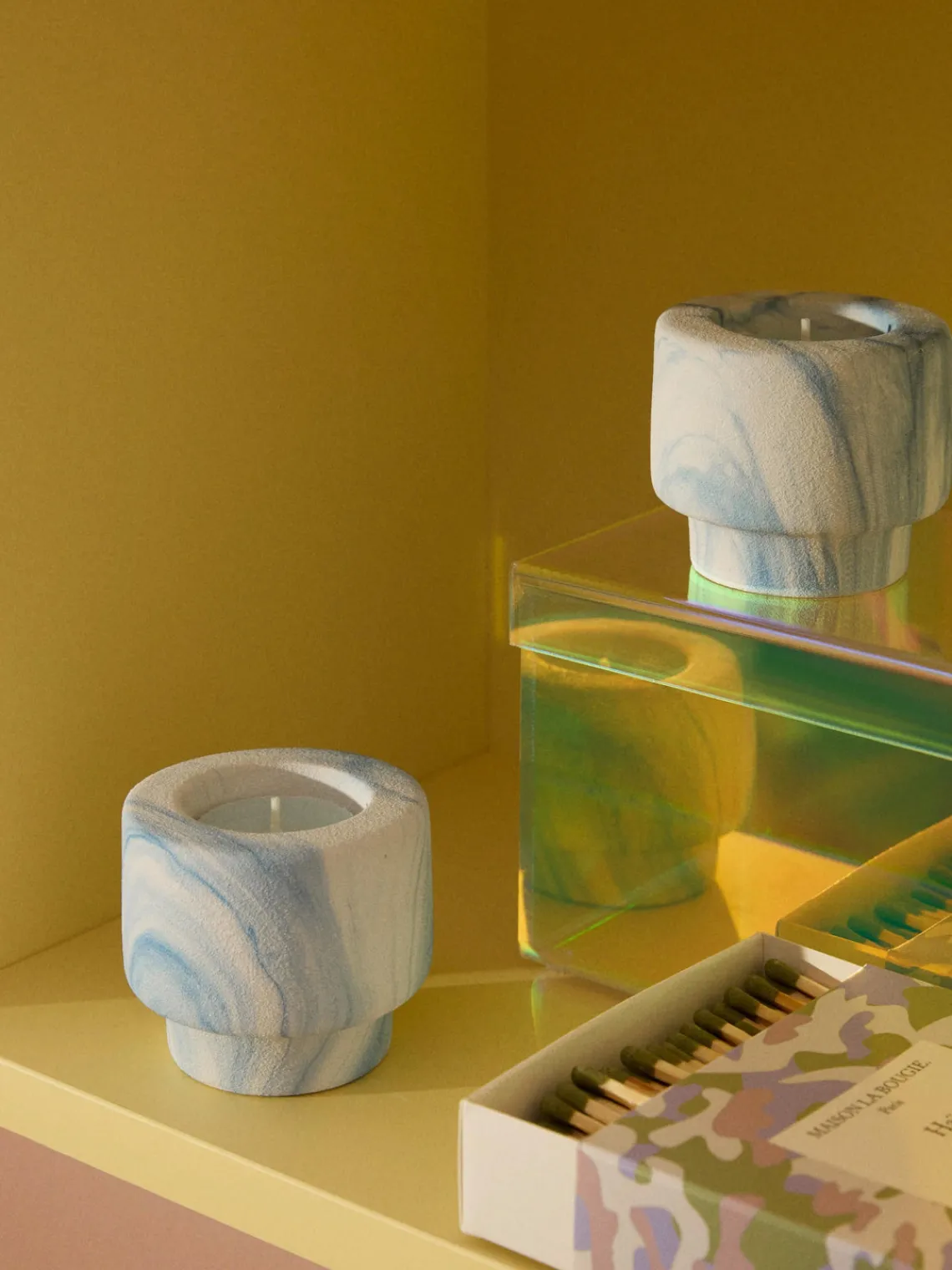 Clearance Portavelas en look mármol Kiko, 2 uds. Portavelas|Jarrones