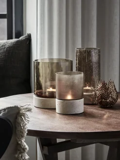 Clearance Portavelas soplado con base de travertino Rivo Farolillos|Jarrones