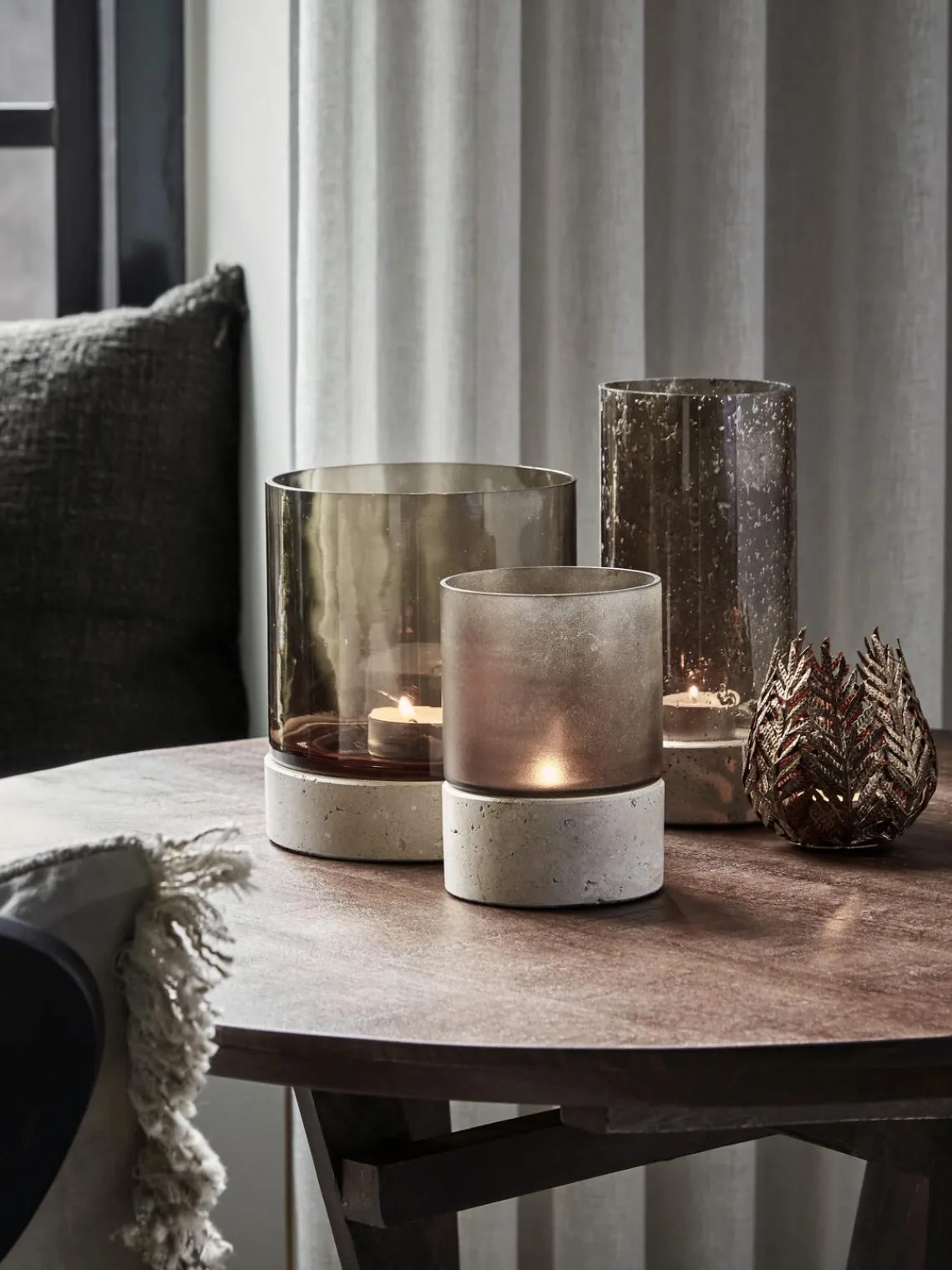 Clearance Portavelas soplado con base de travertino Rivo Farolillos|Jarrones