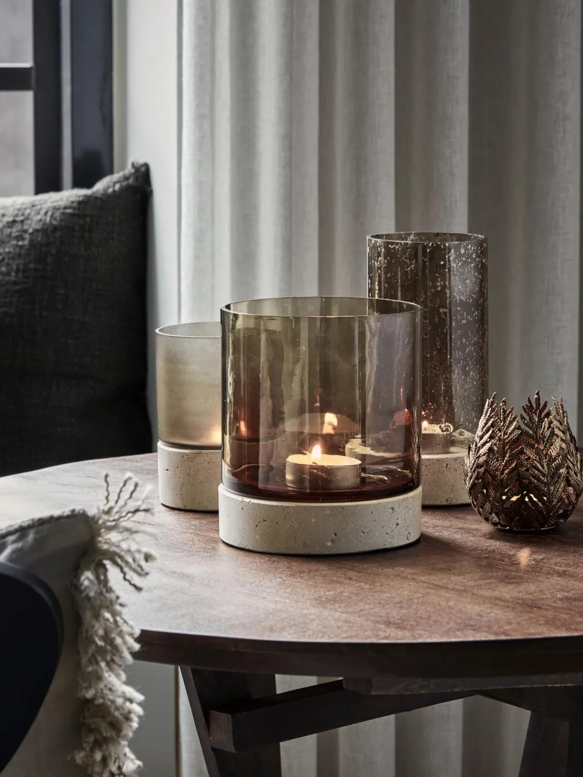 Hot Portavelas soplado con base de travertino Rivo Jarrones|Farolillos