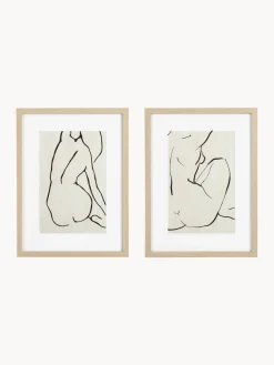New Pósters con marcos de madera Refined, 2 uds. Cuadros Y Láminas Decorativas|Jarrones