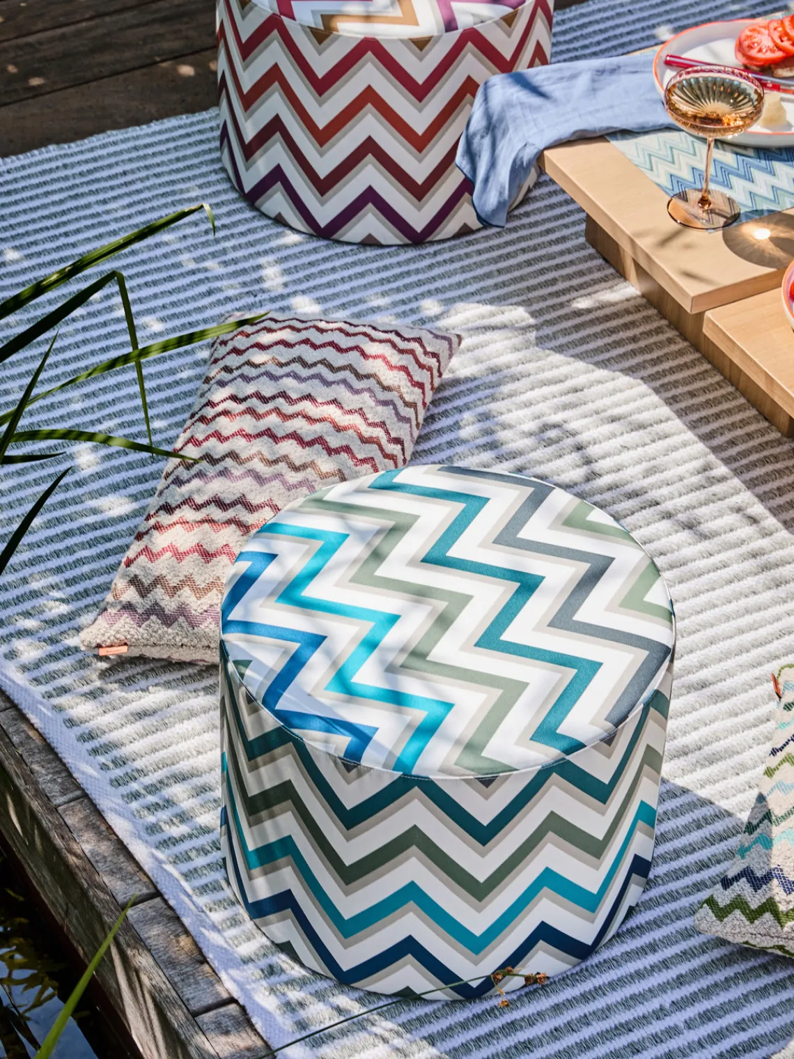 Cojines Para Suelo Y Pufs|Mantas>Missoni Puf artesanal Watamu Tonos verdes y azules, blanco Off White