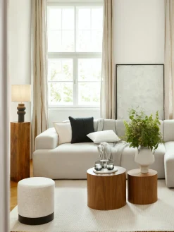 Pufs Y Otomanos|Pufs Y Otomanos>Westwing Collection Puf de tejido bouclé Orchid Bouclé blanco crema, negro