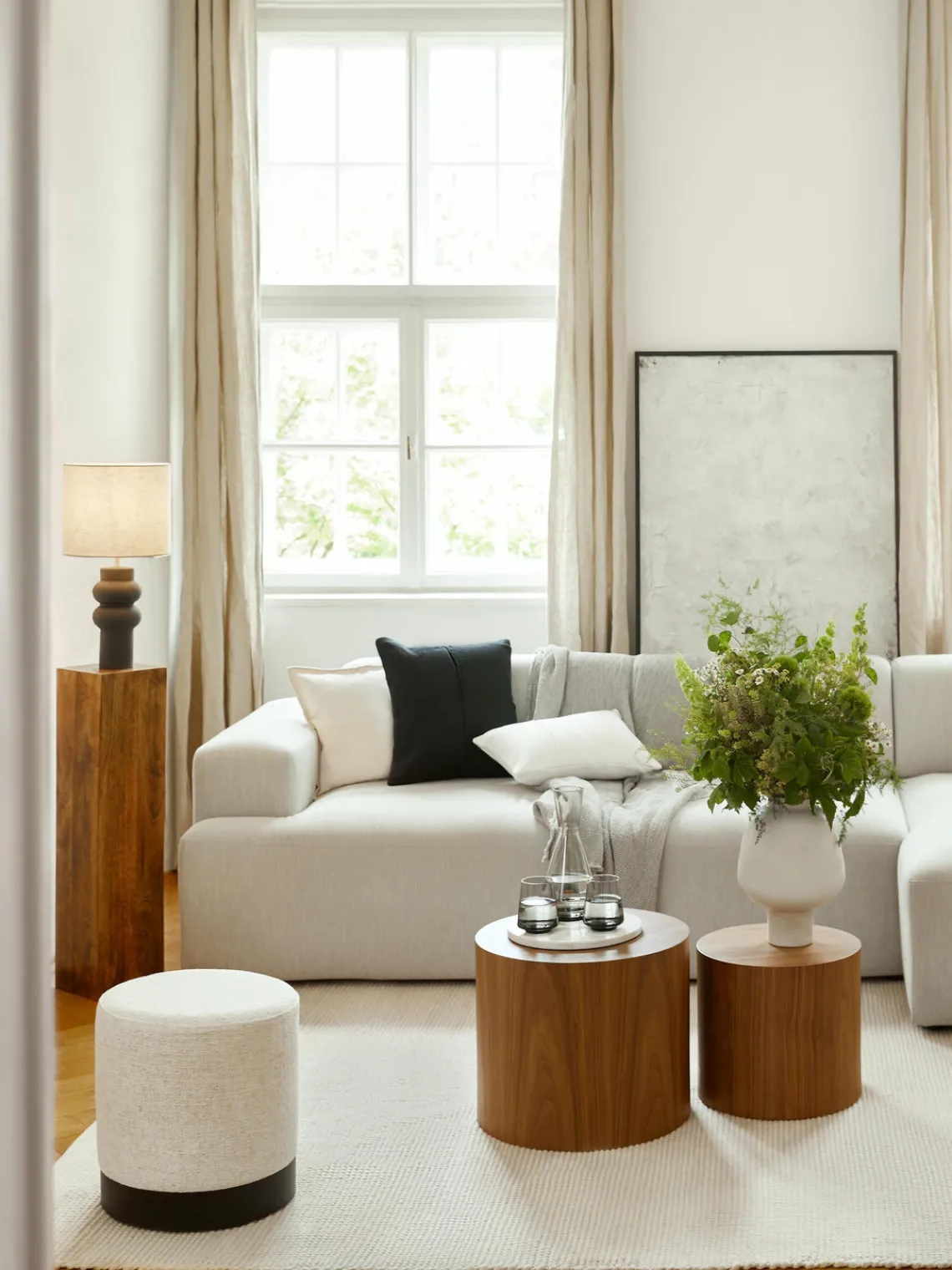 Pufs Y Otomanos|Pufs Y Otomanos>Westwing Collection Puf de tejido bouclé Orchid Bouclé blanco crema, negro