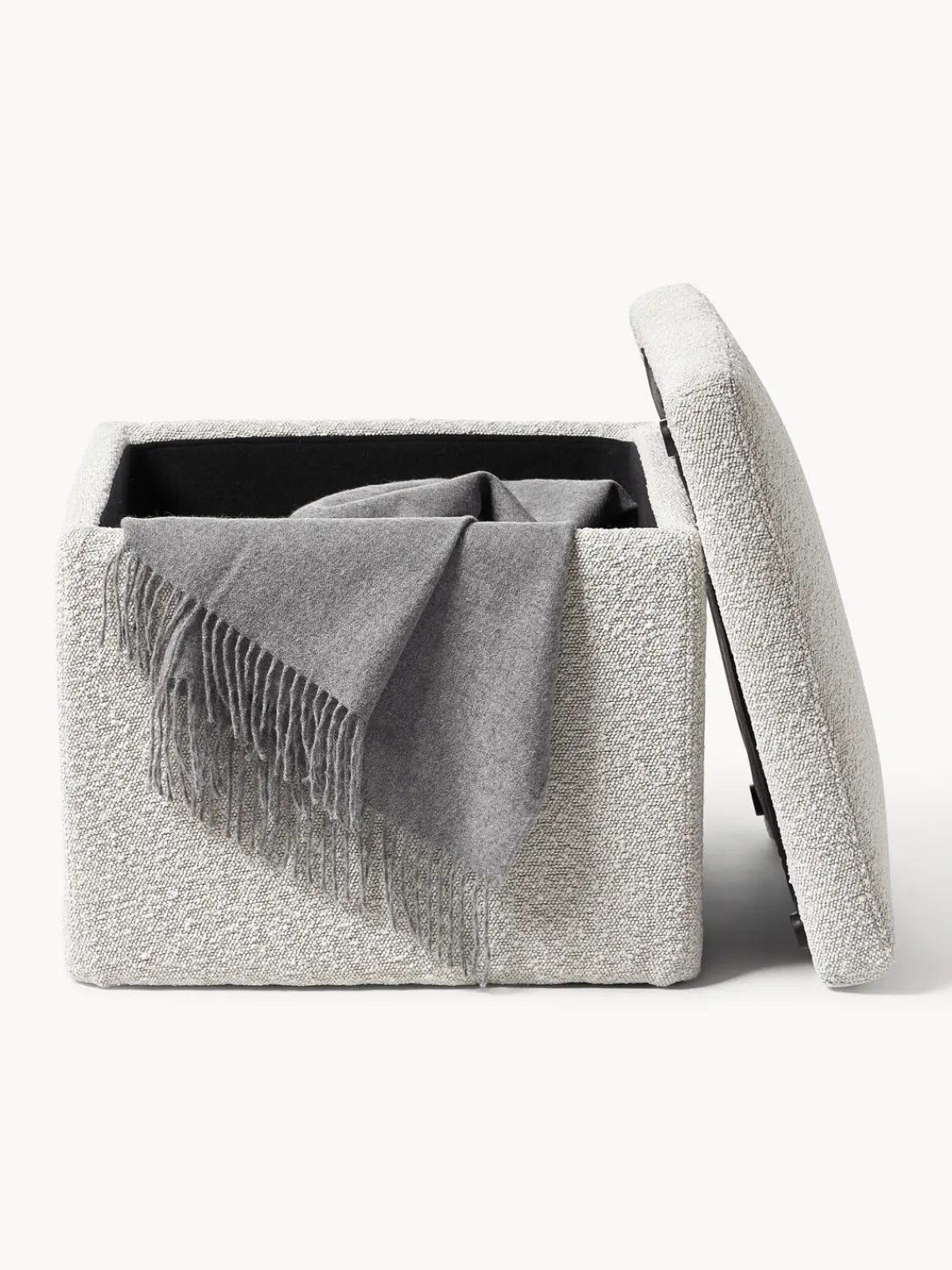 Pufs Y Otomanos|Pufs Y Otomanos>Westwing Collection Puf en tejido bouclé con espacio de almacenamiento Winou Bouclé blanco Off White