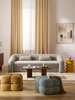 Pufs Y Otomanos|Pufs Y Otomanos>Westwing Collection Puf en tejido bouclé Ellie Bouclé gris azulado