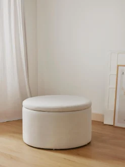 Pufs Y Otomanos|Pufs Y Otomanos>Westwing Collection Puf grande tapizado con espacio de almacenamiento Alida Tejido blanco Off White