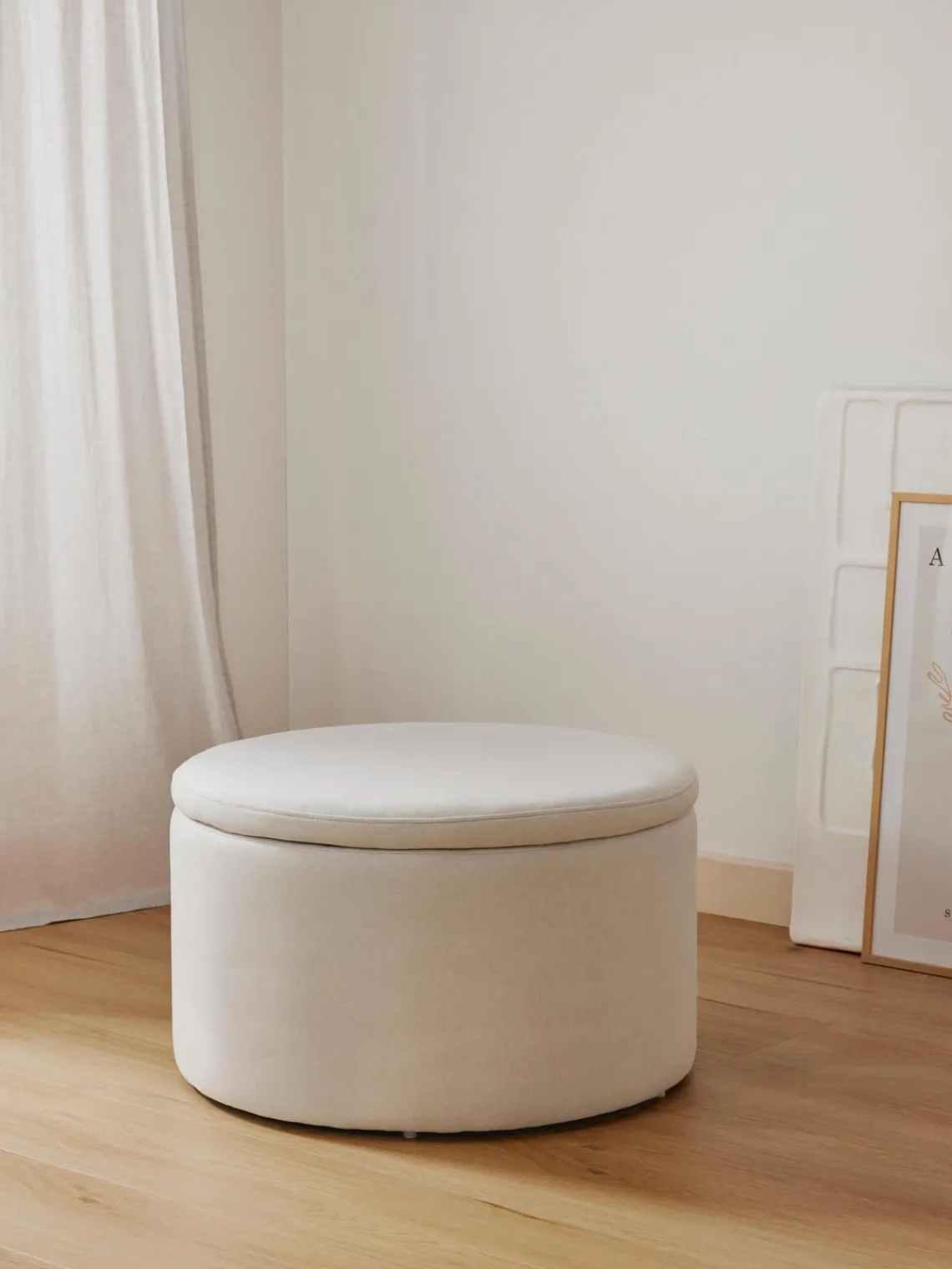 Pufs Y Otomanos|Pufs Y Otomanos>Westwing Collection Puf grande tapizado con espacio de almacenamiento Alida Tejido blanco Off White