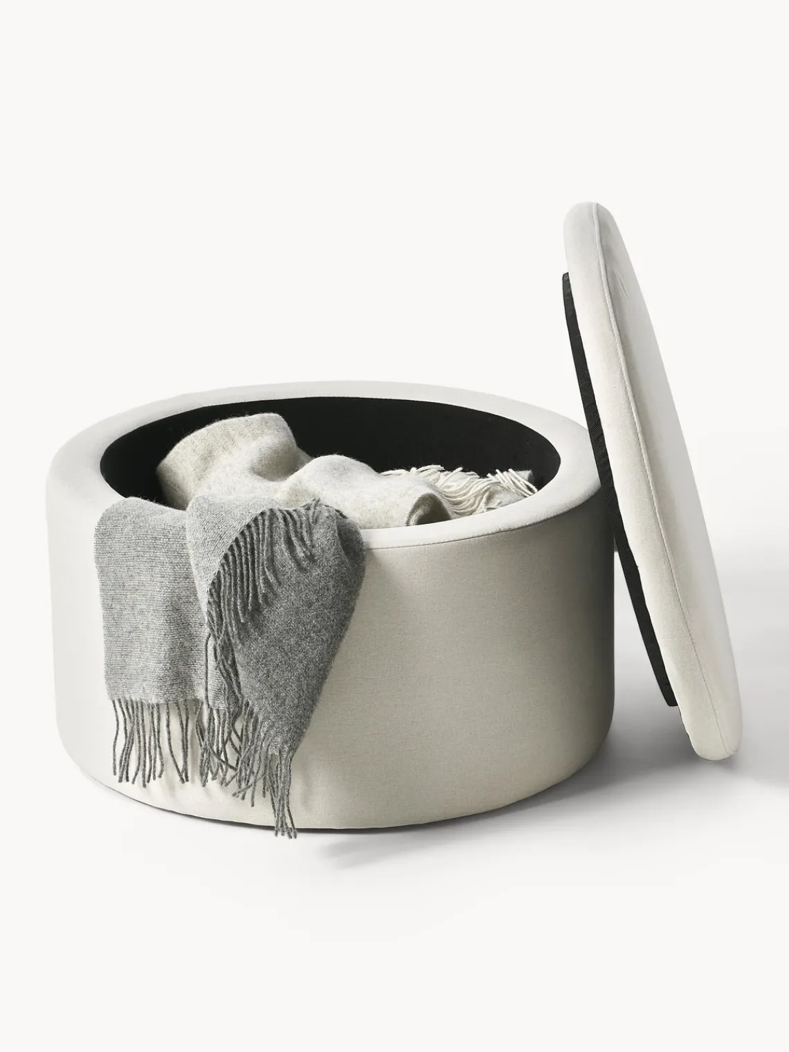 Pufs Y Otomanos|Pufs Y Otomanos>Westwing Collection Puf grande tapizado con espacio de almacenamiento Alida Tejido blanco Off White