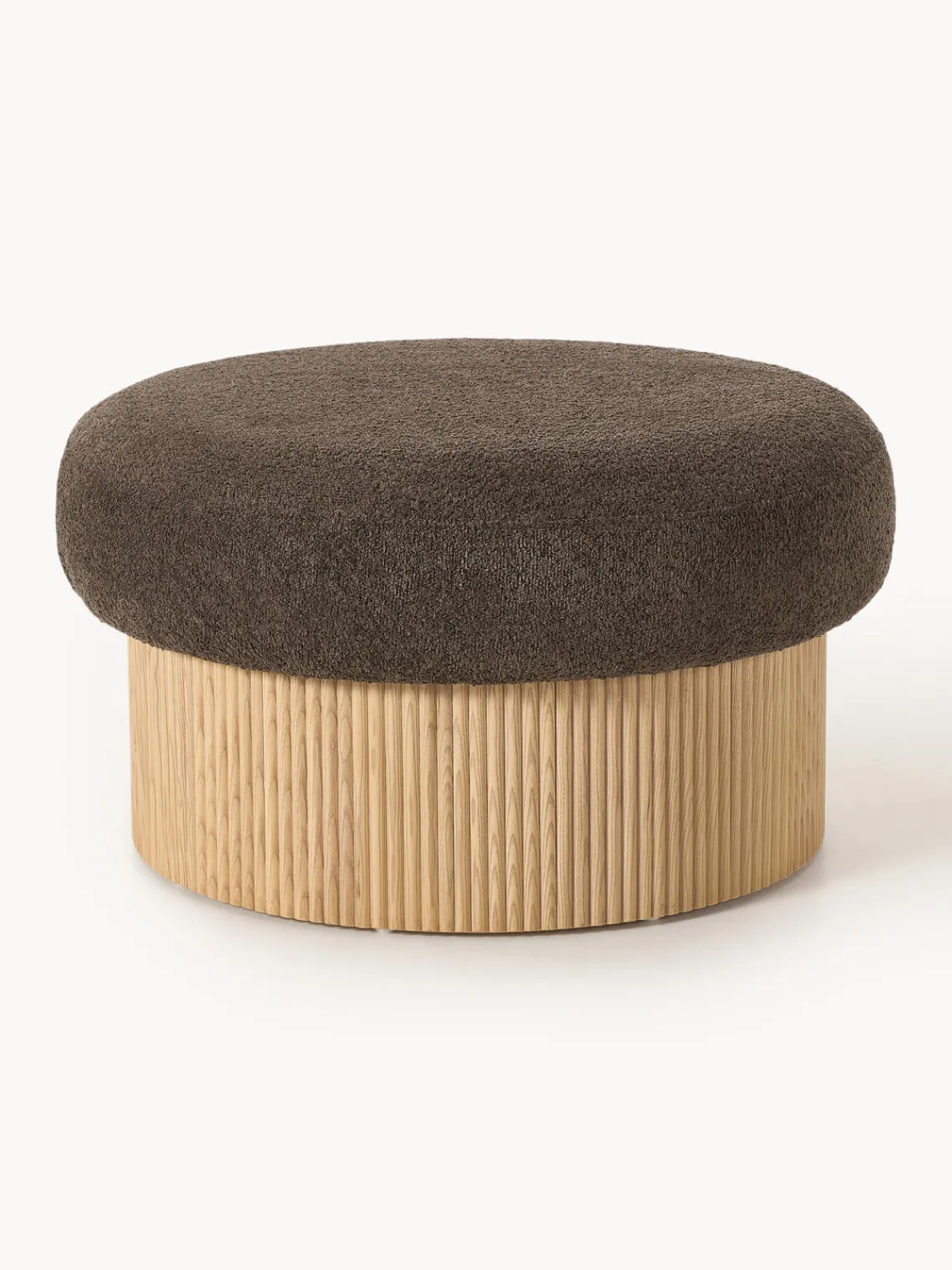 Pufs Y Otomanos|Pufs Y Otomanos>Westwing Collection Puf grande tapizado en borreguillo bouclé con espacio de almacenamiento Nala Tejido borreguillo bouclé taupe, madera de fresno clara
