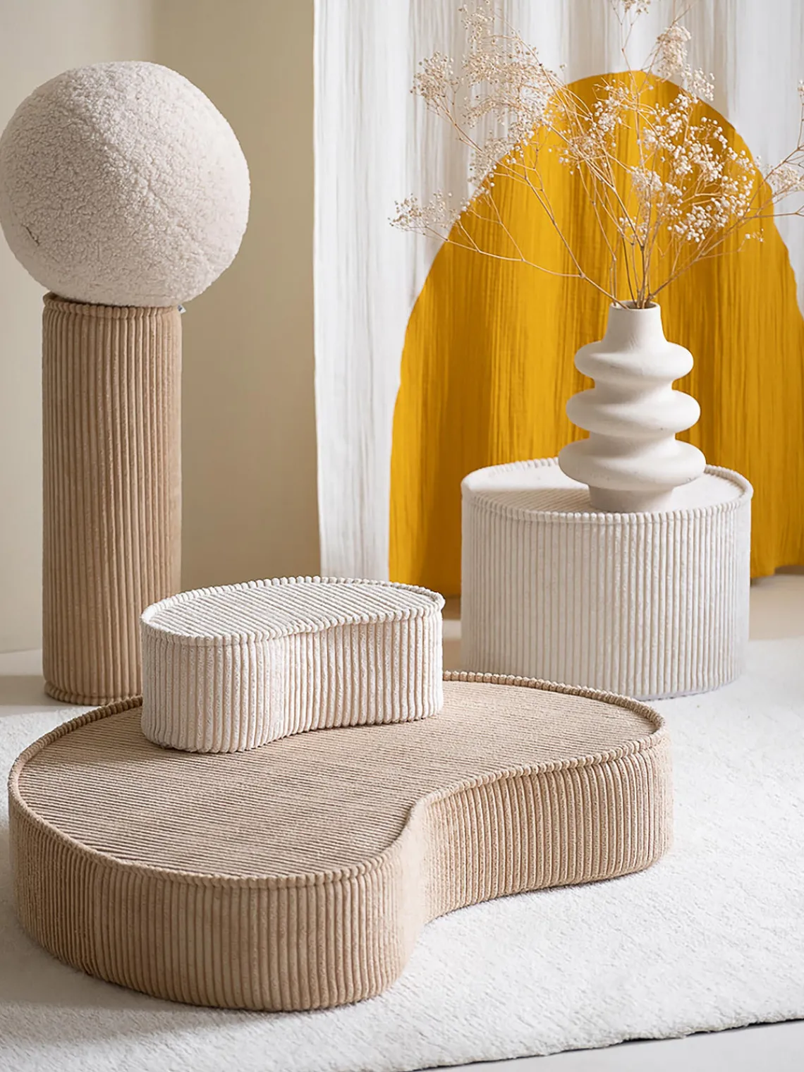 New Puf infantil de pana Sugar, Ø 40 cm Niños Decoración Infantil|Mesas Y Sillas Infantiles