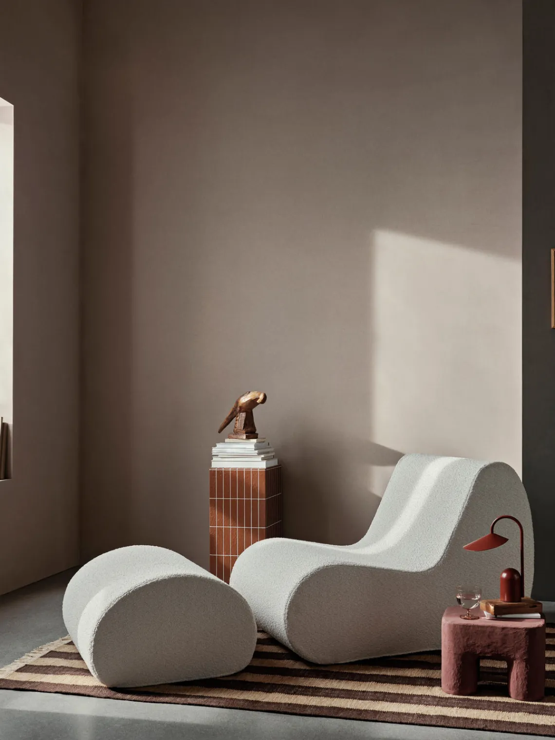 Sillones De Jardín|Sillones De JardíN>Ferm Living Puf para exterior en tejido bouclé Rouli Bouclé blanco Off White