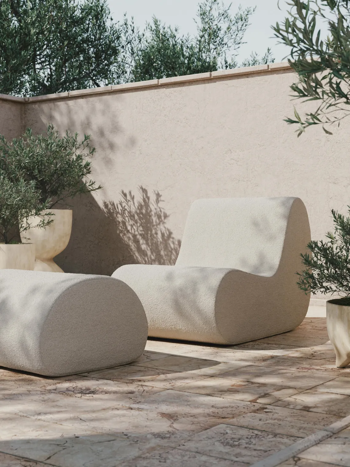 Sillones De Jardín|Sillones De JardíN>Ferm Living Puf para exterior en tejido bouclé Rouli Bouclé blanco Off White