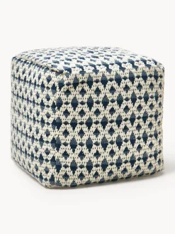 Mantas|Cojines Para Suelo Y Pufs>Westwing Collection Puf para exterior estampado Yamir Tonos azules, blanco Off White