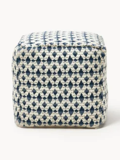 Mantas|Cojines Para Suelo Y Pufs>Westwing Collection Puf para exterior estampado Yamir Tonos azules, blanco Off White