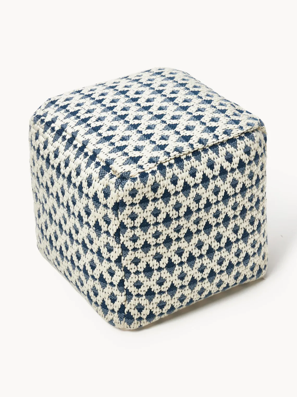 Mantas|Cojines Para Suelo Y Pufs>Westwing Collection Puf para exterior estampado Yamir Tonos azules, blanco Off White