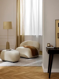 Reposapiés|Sofás>Westwing Collection Puf reposapiés Alba Tejido aterciopelado beige