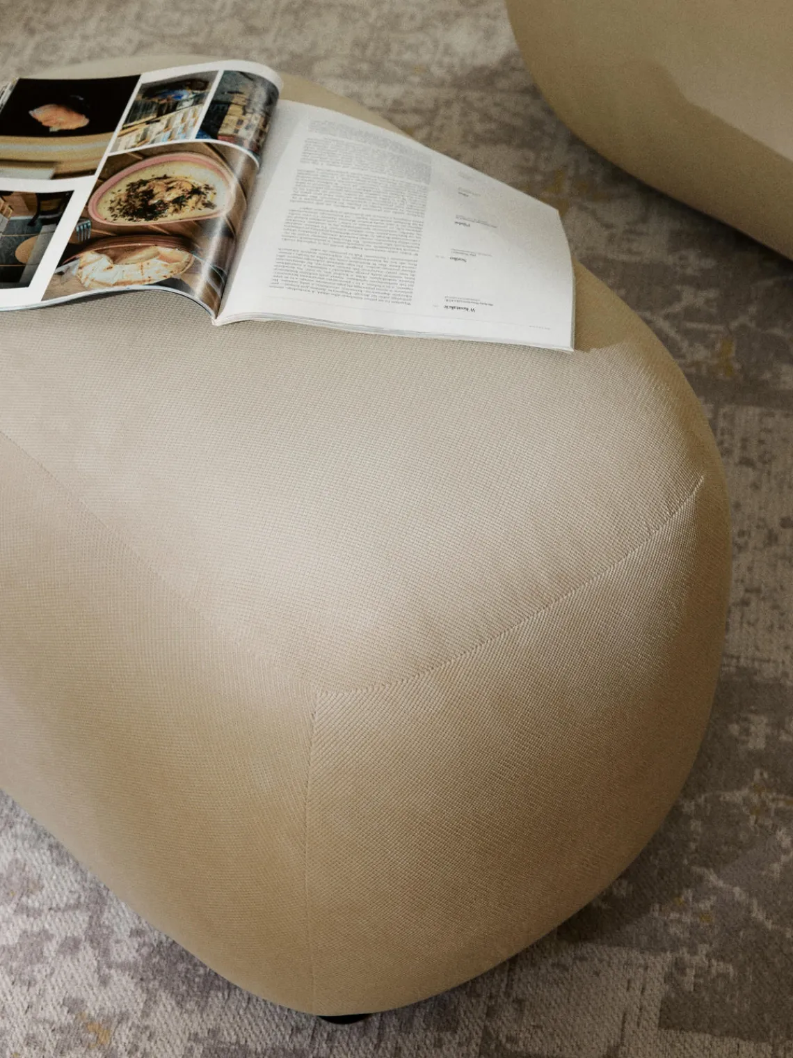 Reposapiés|Sofás>Westwing Collection Puf reposapiés Alba Tejido aterciopelado beige